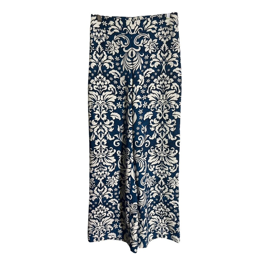 Rachel Zoe Womens Blue & White Damask Print Pants Size S Polyester Wide Leg